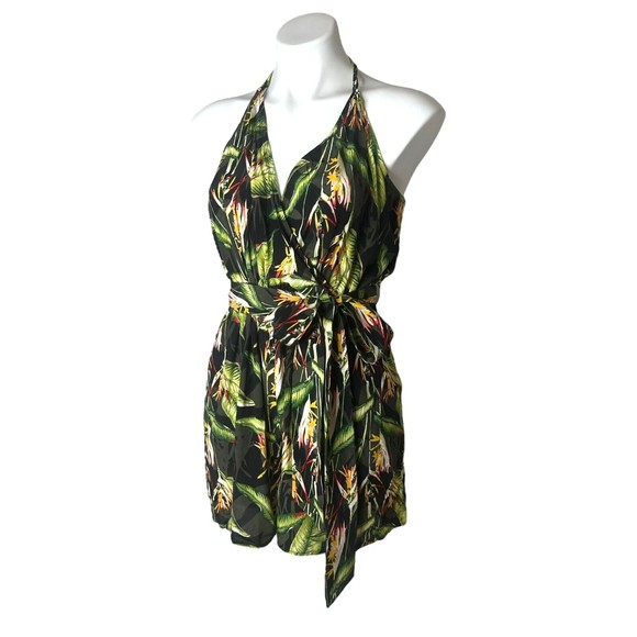 BCBGMAXAZRIA Romper Black Birds of Paradise Tropical Women's Size S ($198) - Picture 2 of 15
